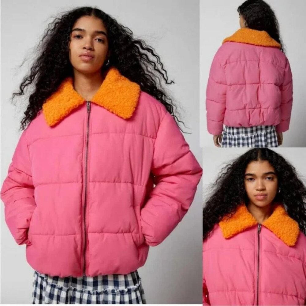 NWOT Urban Outfotters UO Duckie Faux Shearling Collar Puffer Jacket